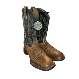 Laredo Cowboy Approved Men Brown Leather Western Square Toe Boots size 8.5